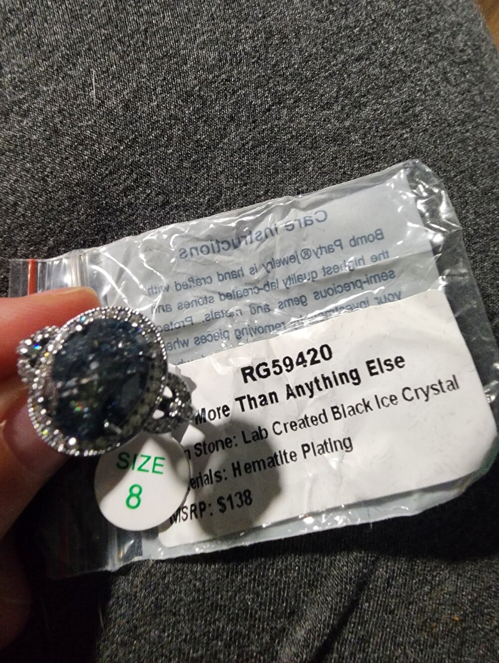 Black Ice Crystal Cocktail Ring - Size 8